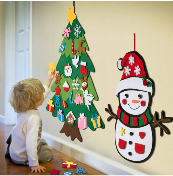 Interactive Felt Christmas Tree for Kids with 32 Velcro Ornaments – Safe, Durable Holiday Decor for Creative Play 0