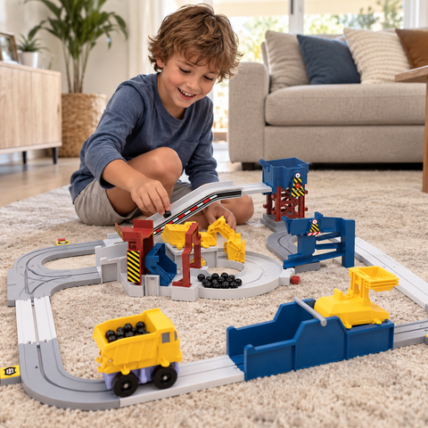 Quarry Truck Track Set | Battery Dump Truck and Loader Playset