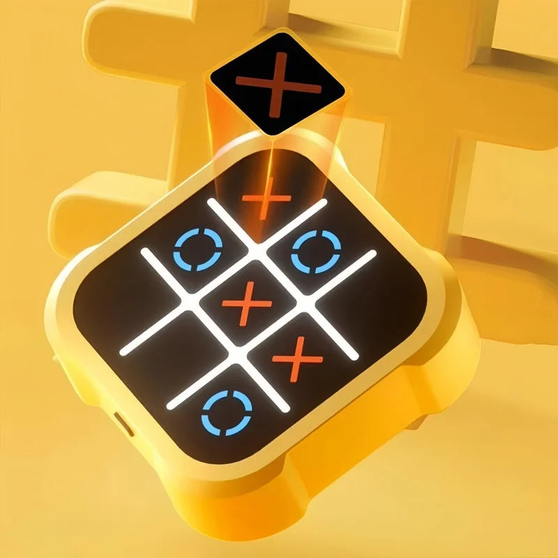 Portable Electronic Tic-Tac-Toe Game for Kids and Adults – Educational Puzzle Board in Orange and Yellow, Compact and Durable Design 0
