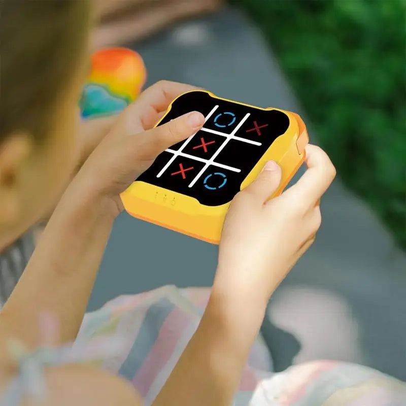 Portable Electronic Tic-Tac-Toe Game for Kids and Adults – Educational Puzzle Board in Orange and Yellow, Compact and Durable Design 3