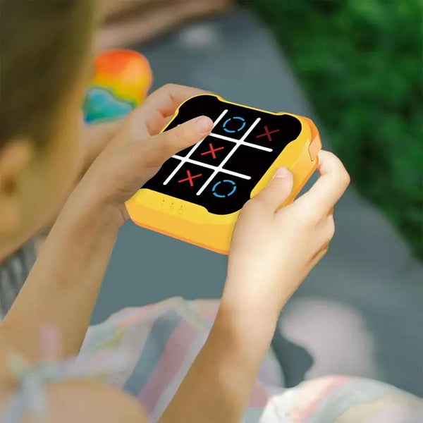 Portable Electronic Tic-Tac-Toe Game for Kids and Adults – Educational Puzzle Board in Orange and Yellow, Compact and Durable Design 3