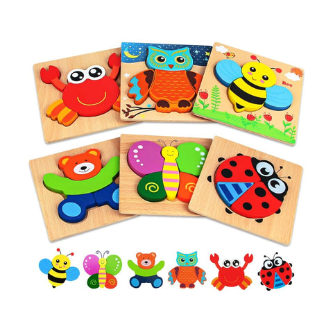 Wooden Animal Puzzle Set for Toddlers – 6 Engaging Animal Puzzles for Cognitive Development 0