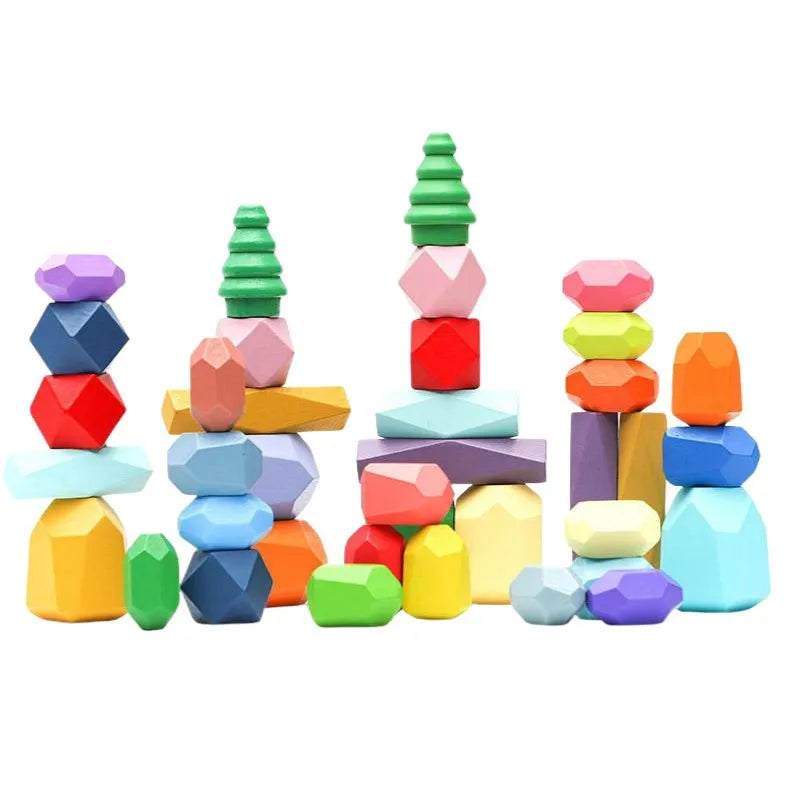 Wooden Color Stones Stacking Set for Toddlers – Montessori-Inspired Toys for Two Year Olds, Non-Toxic, Vibrant Colors 0