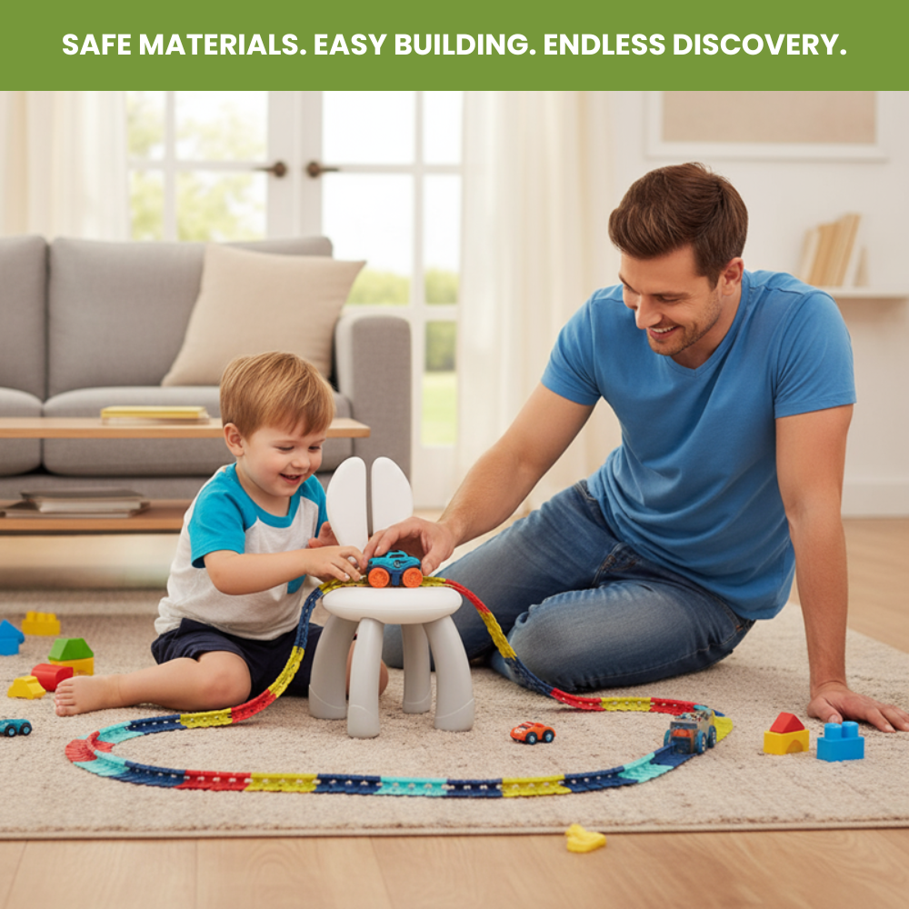 Magnetic Race Track Set for Kids with Self-Driving Car – 30 Flexible Pieces for Endless Creative Layouts 3