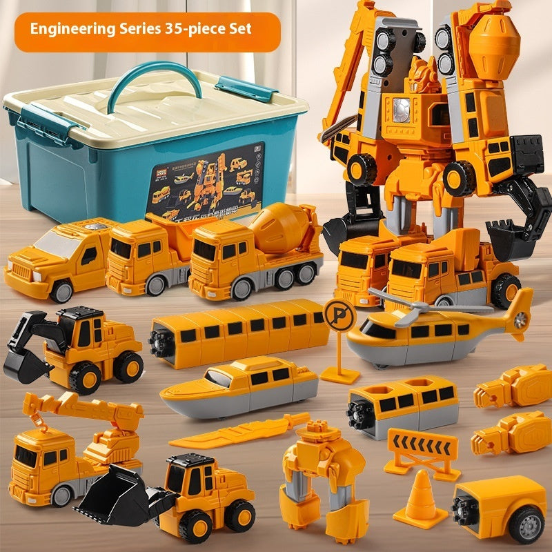 Magnetic Construction Toy Set - Transform Work Trucks into Giant Robot Hero for Creative Play, Includes 10 Vehicles, Non-Toxic Plastic 9