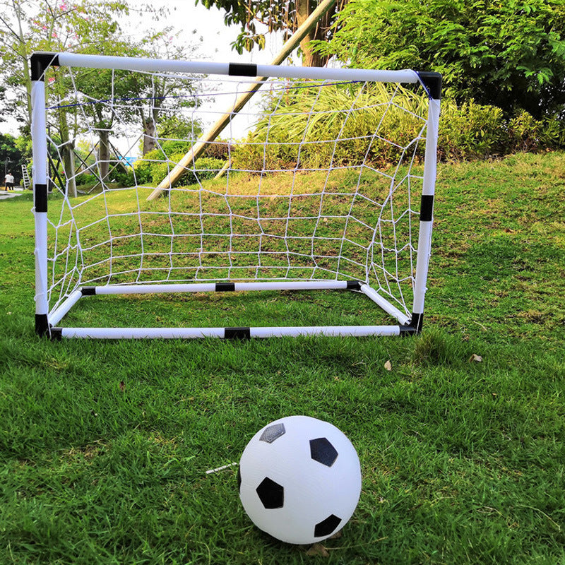 Football goal in a garden setting