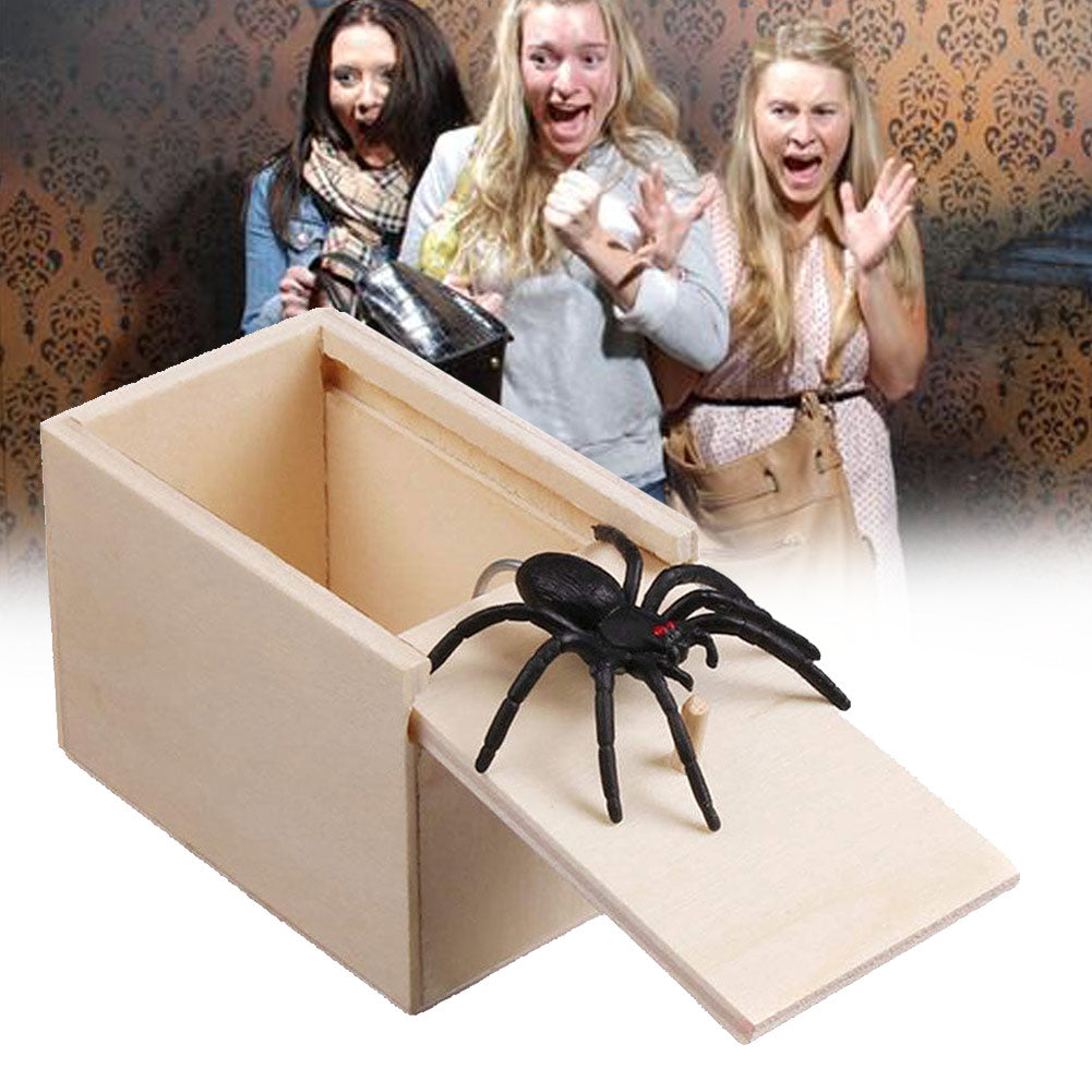 Prank spider jump-scare wooden box