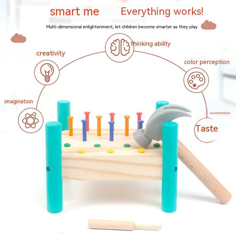 Montessori Hammer & Peg Toy – Wooden Tap Tap Bench for Fine Motor Skills