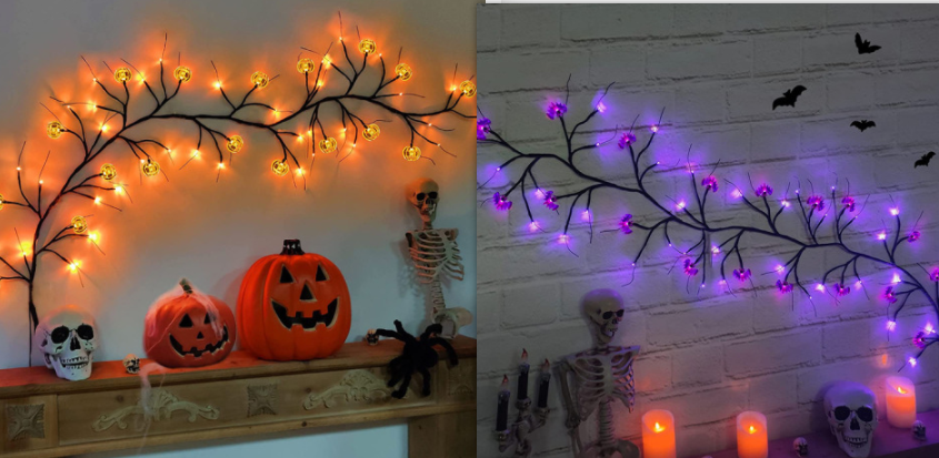 Bat and pumpkin vine light set