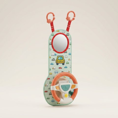 Baby Steering Wheel Toy – Car Seat Activity Busy Board with Mirror