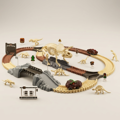 Dinosaur Adventure Track Set – Flexible Rail Car Toy with Dino World Playset