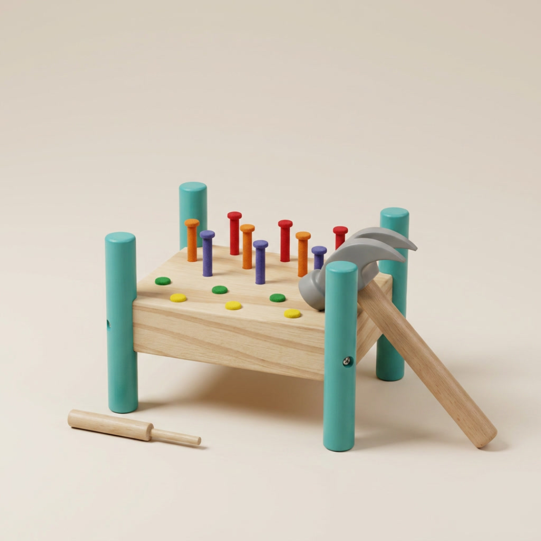 Montessori Hammer & Peg Toy – Wooden Tap Tap Bench for Fine Motor Skills