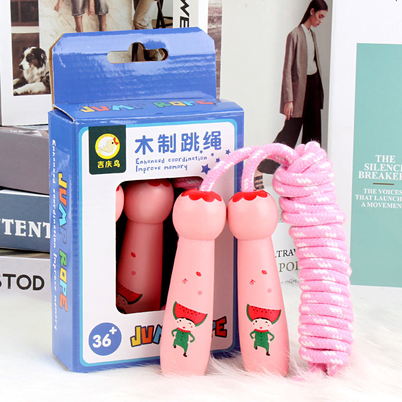 Wooden handle skipping rope in pink