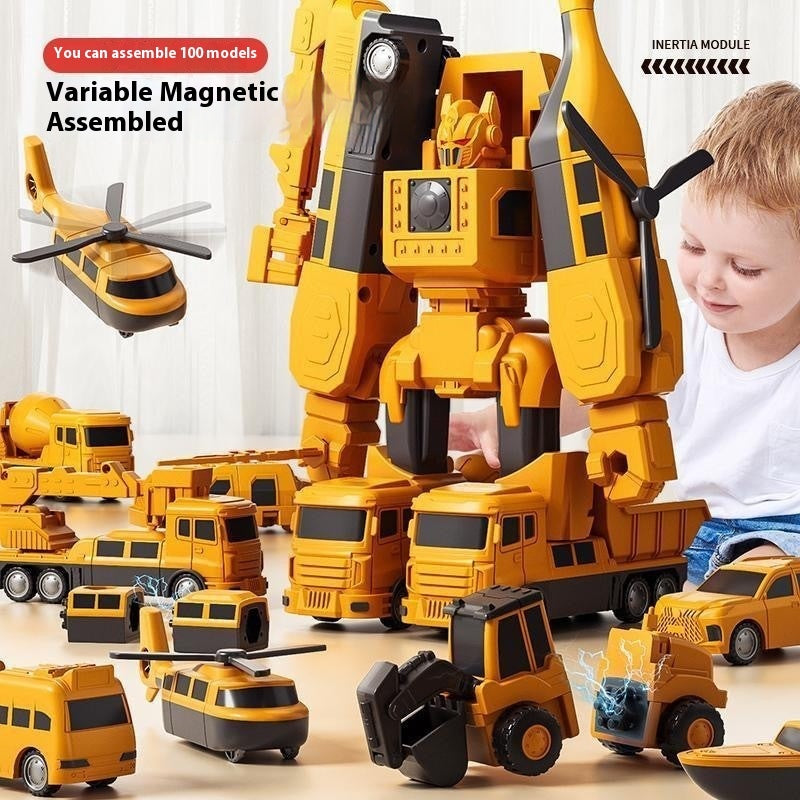 Magnetic Construction Toy Set - Transform Work Trucks into Giant Robot Hero for Creative Play, Includes 10 Vehicles, Non-Toxic Plastic 7