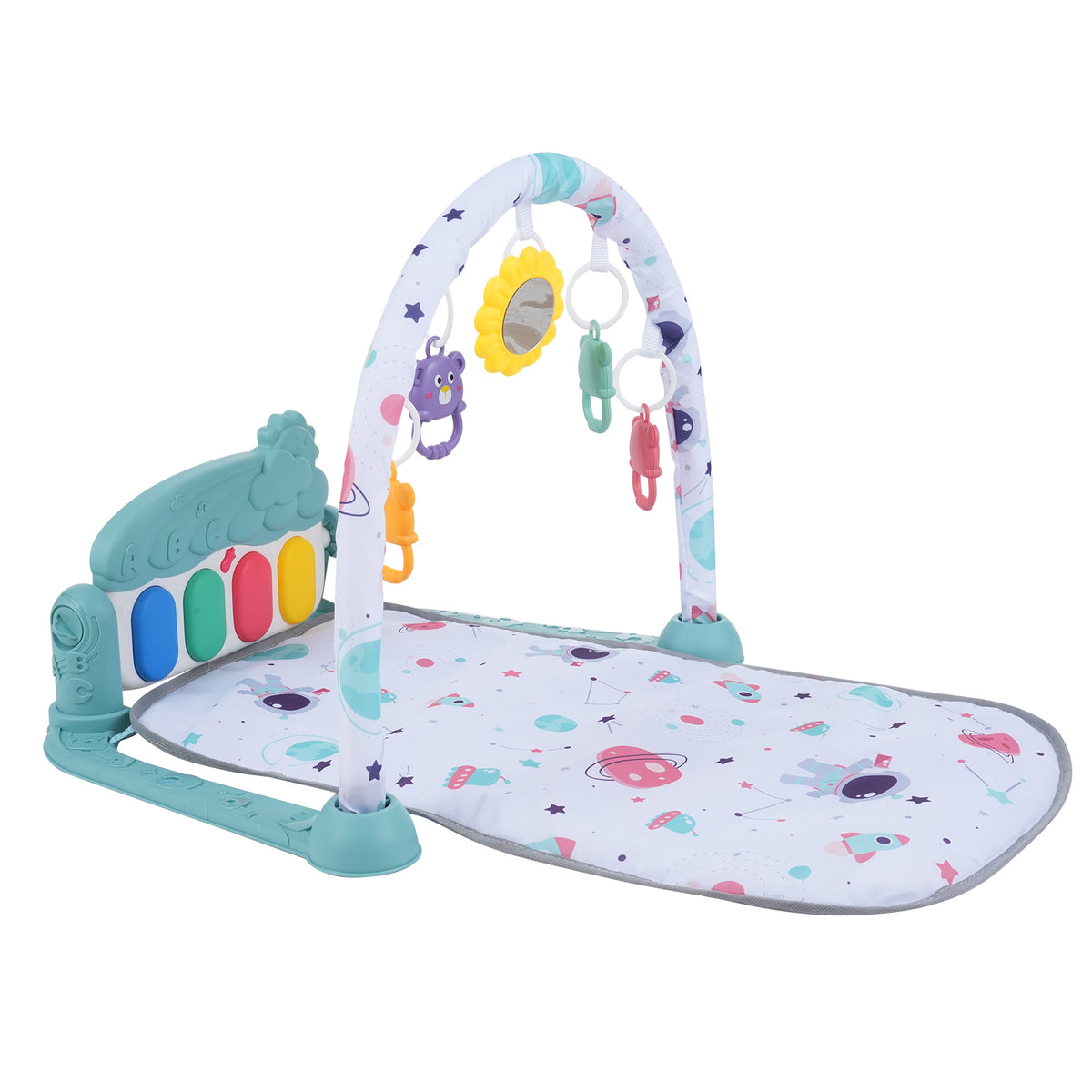 Piano keyboard panel detail on the baby play mat