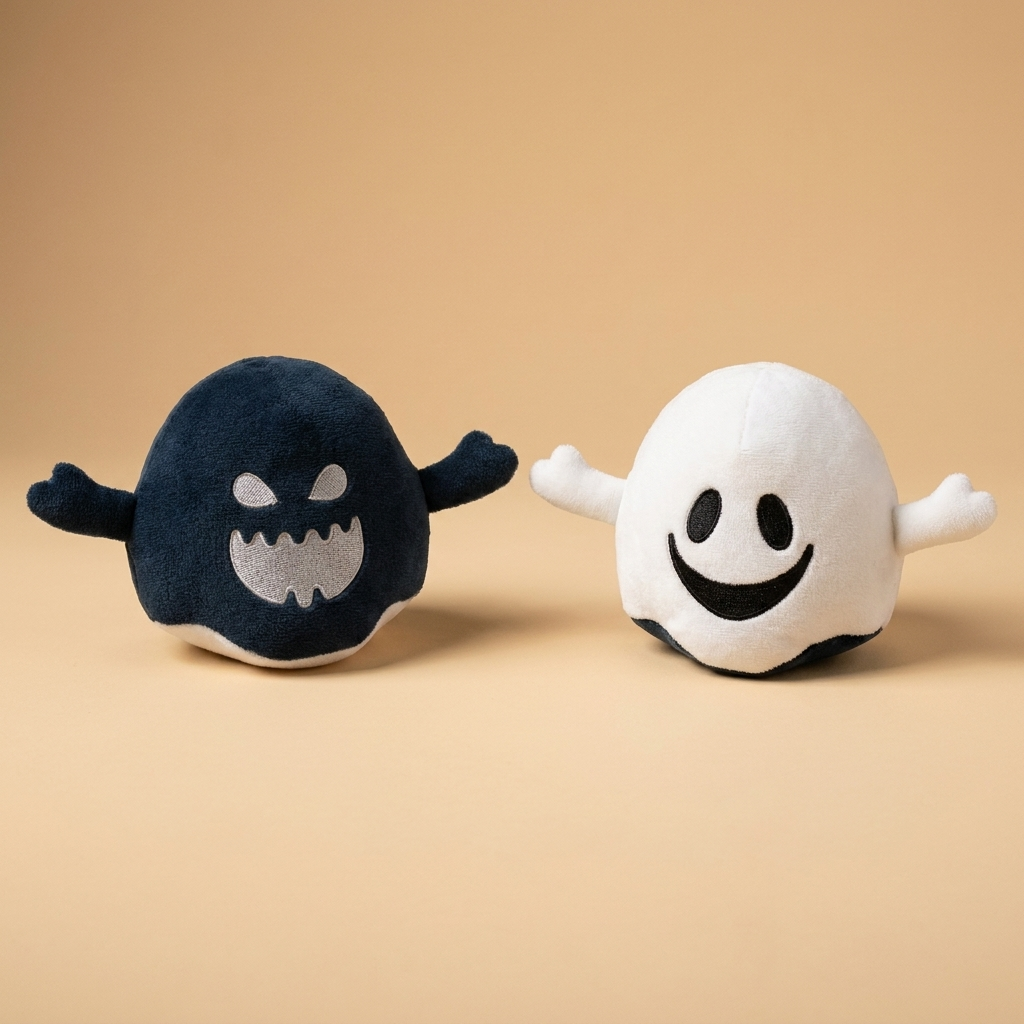 Reversible ghost and pumpkin mood plush studio hero
