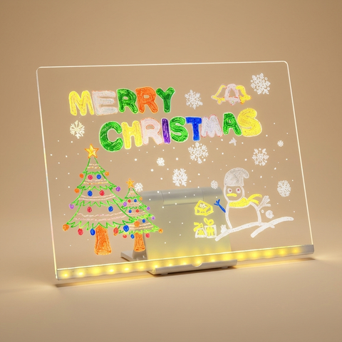 Light-up glow drawing board on a beige studio background