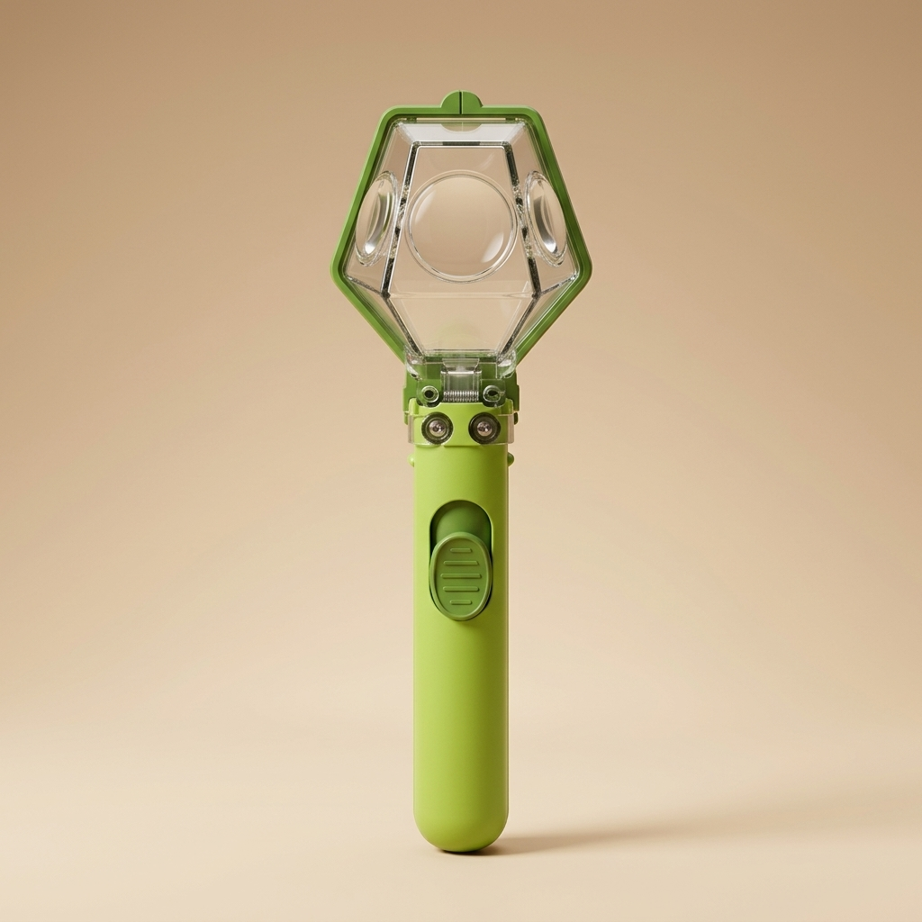 Kids bug catcher and magnifier on a beige studio background