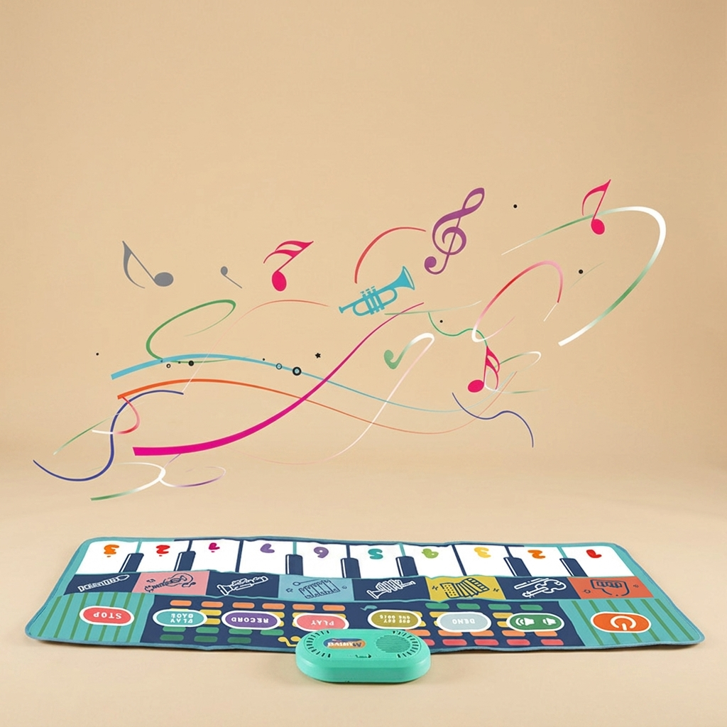 Baby musical crawling mat on a beige studio background
