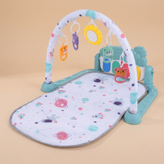 Baby piano play mat deluxe with arch, four detachable hanging toys and sunflower mirror