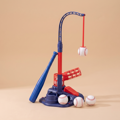 Children's pedal baseball launcher training set with bat and balls
