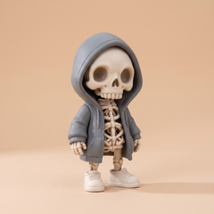 Cartoon skeleton figurine in a streetwear hoodie, Halloween resin ornament