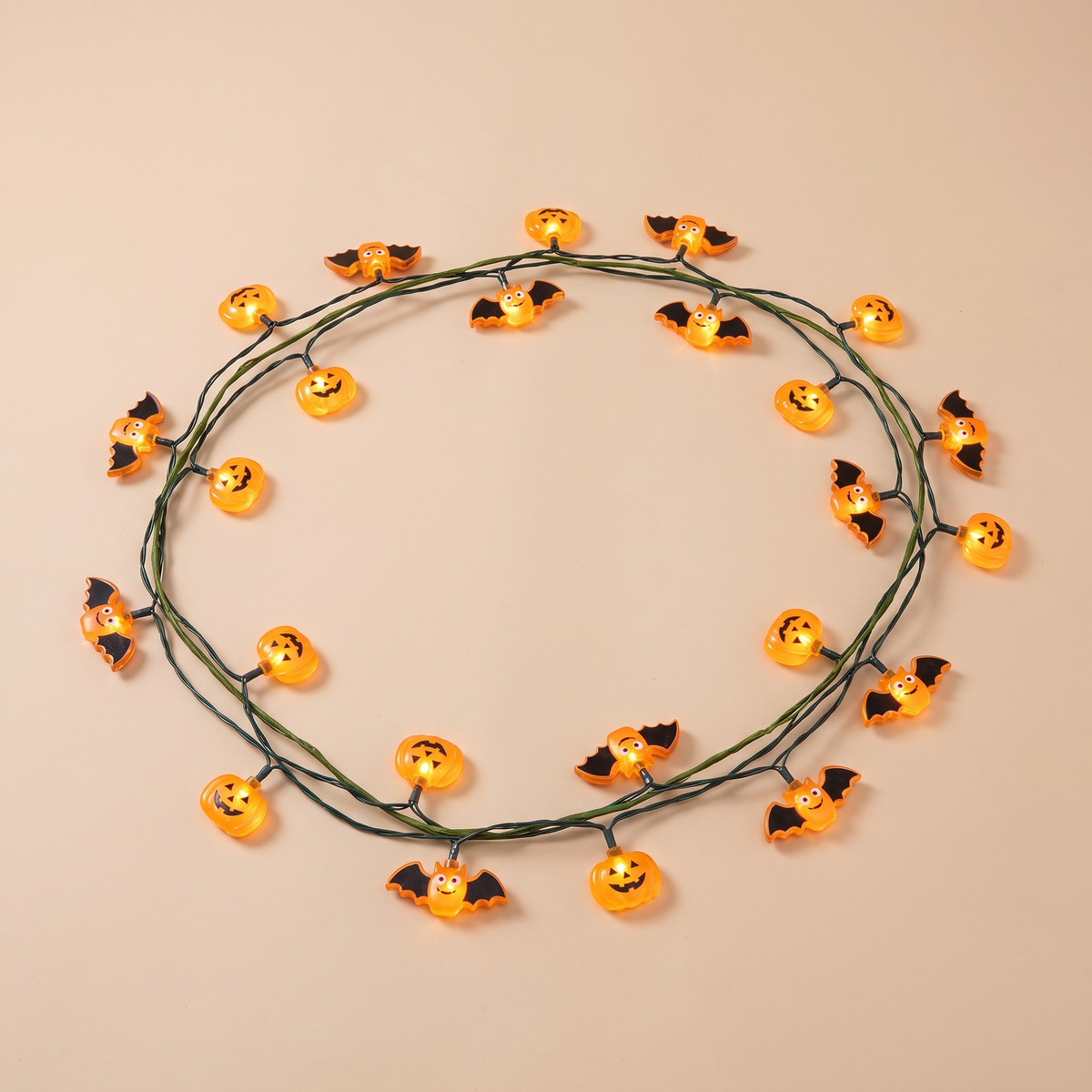 LED bat and pumpkin vine string lights, 2m Halloween garland