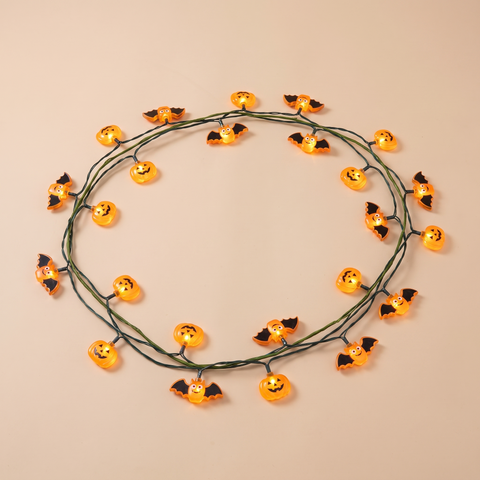 LED bat and pumpkin vine string lights, 2m Halloween garland