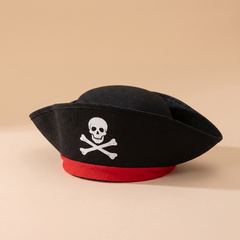Black pirate captain hat with skull and crossbones print