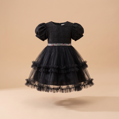 Girls mesh puff sleeve Halloween party dress in black