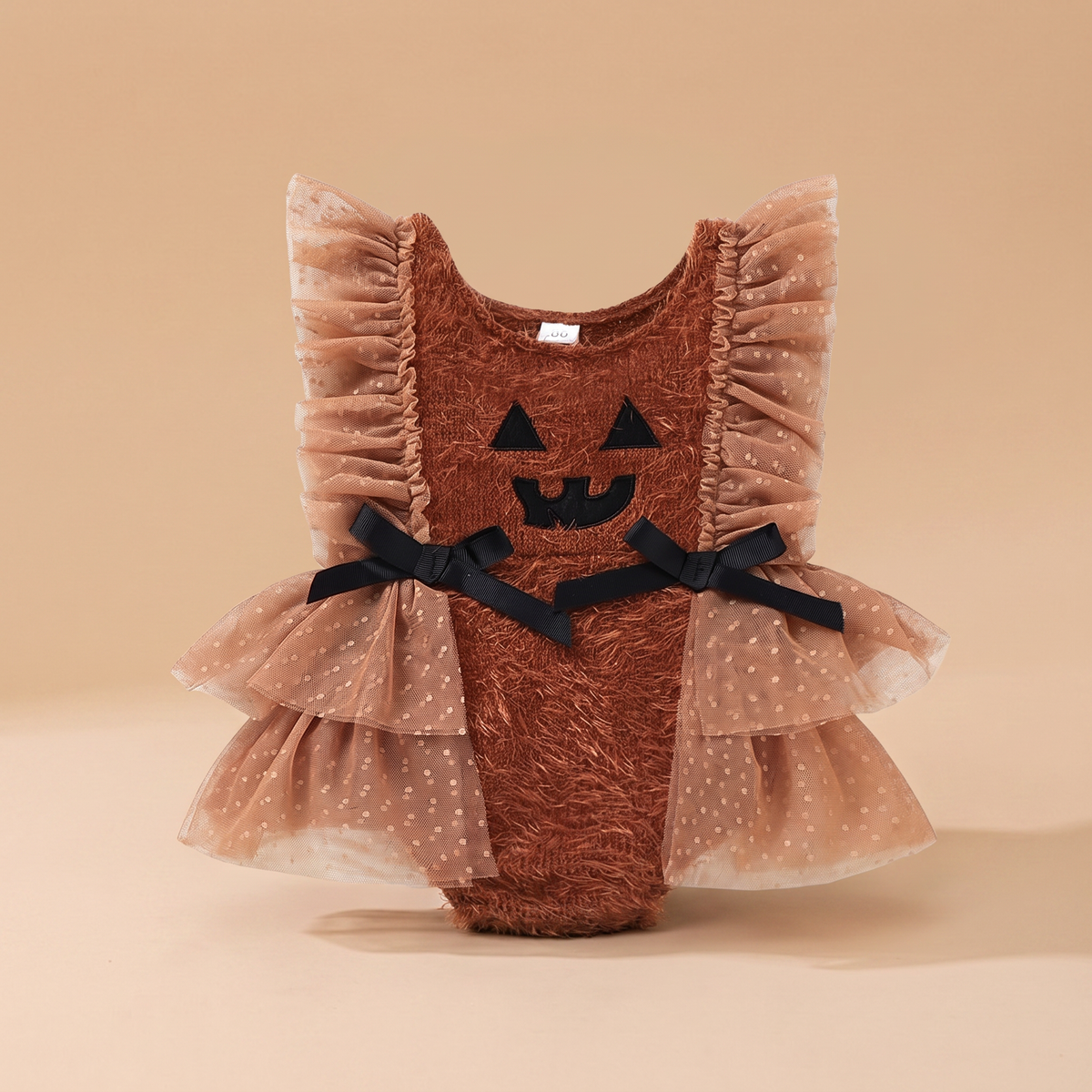 Baby pumpkin romper Halloween outfit in soft orange plush