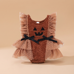 Baby pumpkin romper Halloween outfit in soft orange plush
