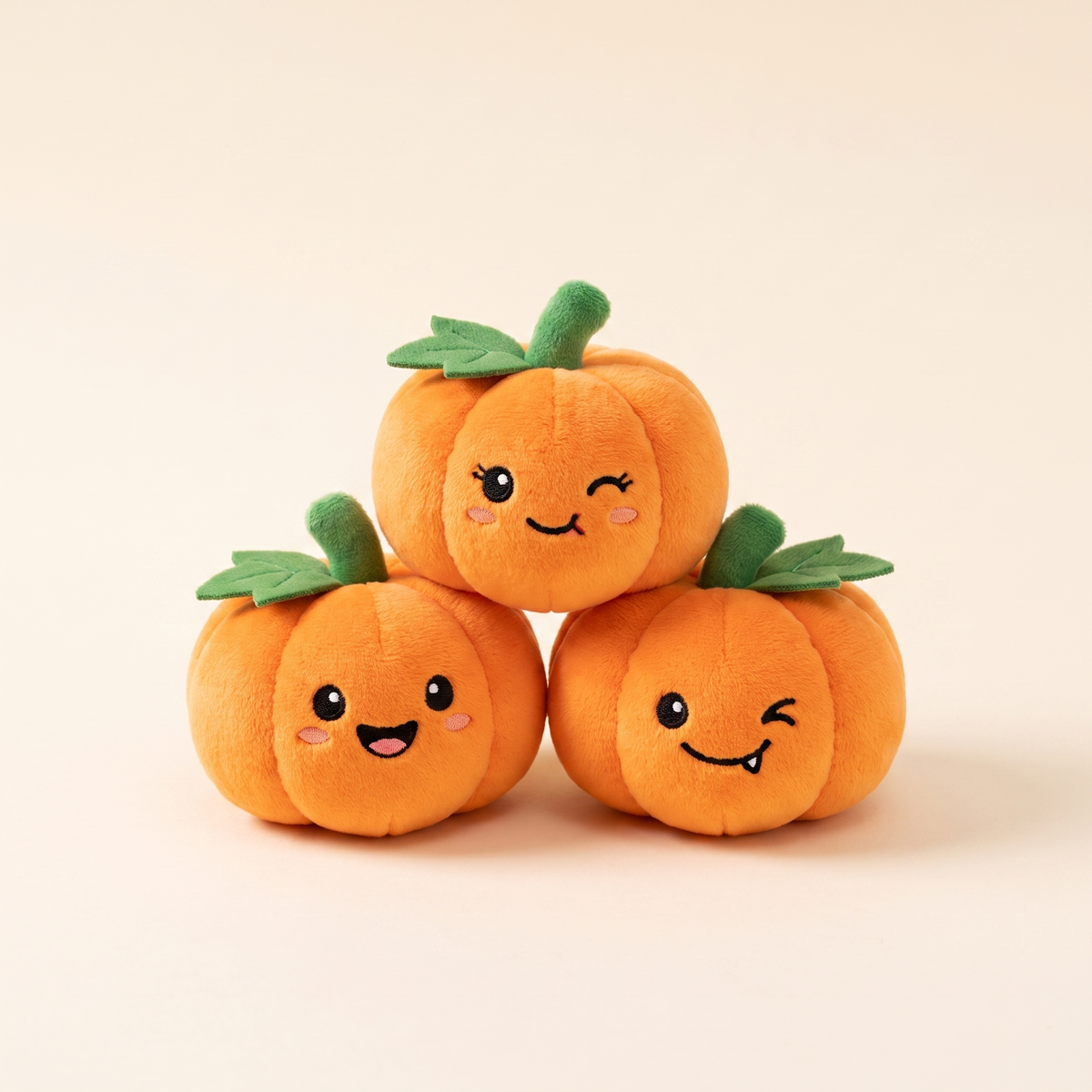 Mini pumpkin plush trio studio hero image