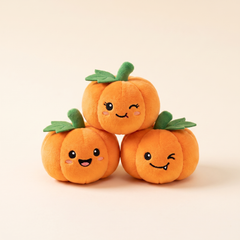 Mini pumpkin plush trio studio hero image