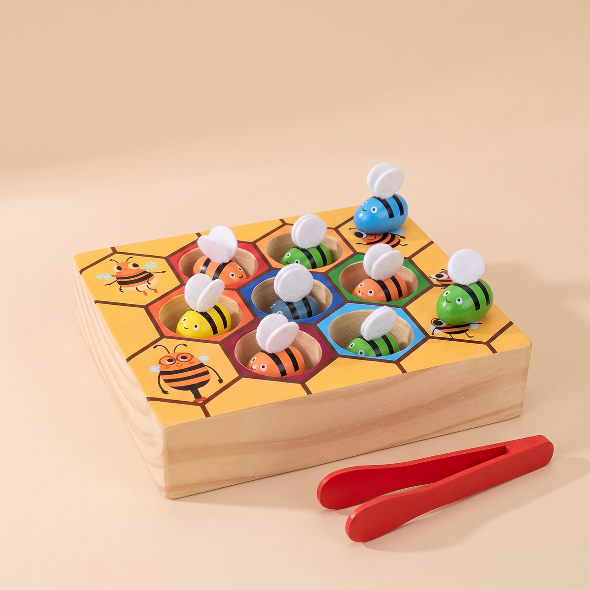 Montessori wooden busy bees board studio hero image