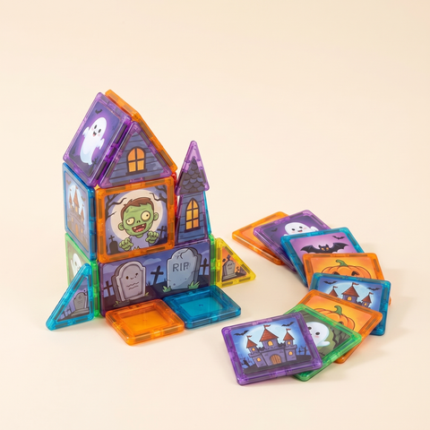 Halloween magnetic building blocks graveyard set studio hero image