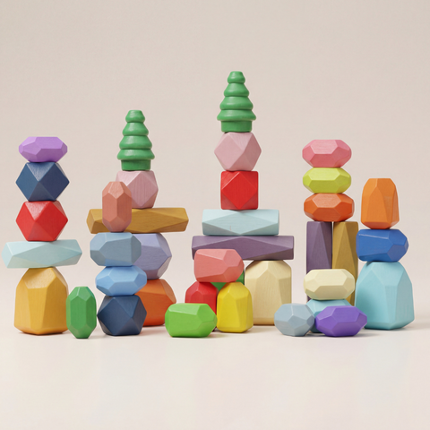 Montessori-Inspired Wooden Color Stones Stacking Set for Toddlers