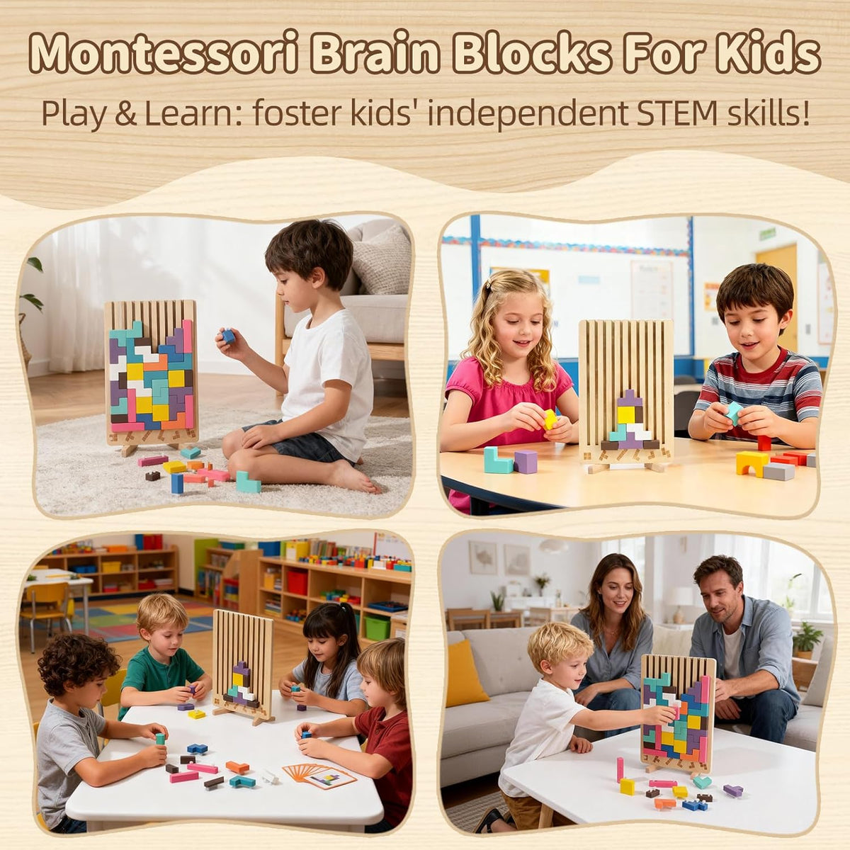 Montessori Wooden Colorful Tetris Children's Toy