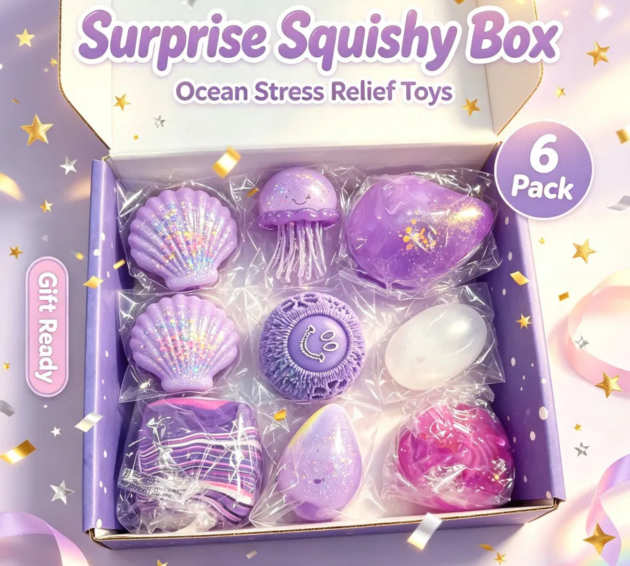 Ocean Squishy Toy Box Set – 6-Piece Sea Animal Sensory Fidget Toys