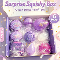 Ocean Squishy Toy Box Set – 6-Piece Sea Animal Sensory Fidget Toys