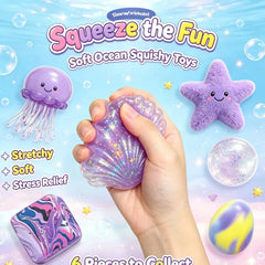 Ocean Squishy Toy Box Set – 6-Piece Sea Animal Sensory Fidget Toys