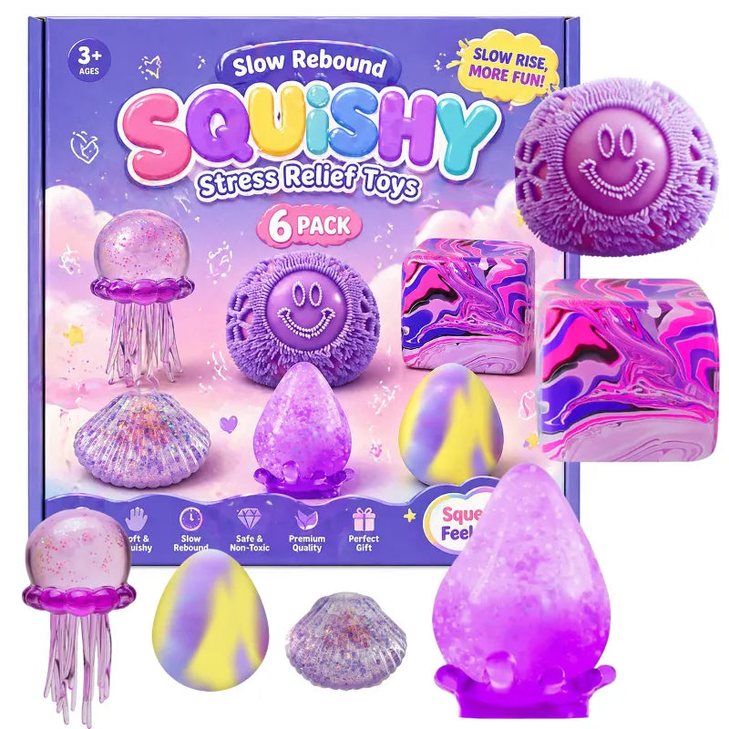 Ocean Squishy Toy Box Set – 6-Piece Sea Animal Sensory Fidget Toys